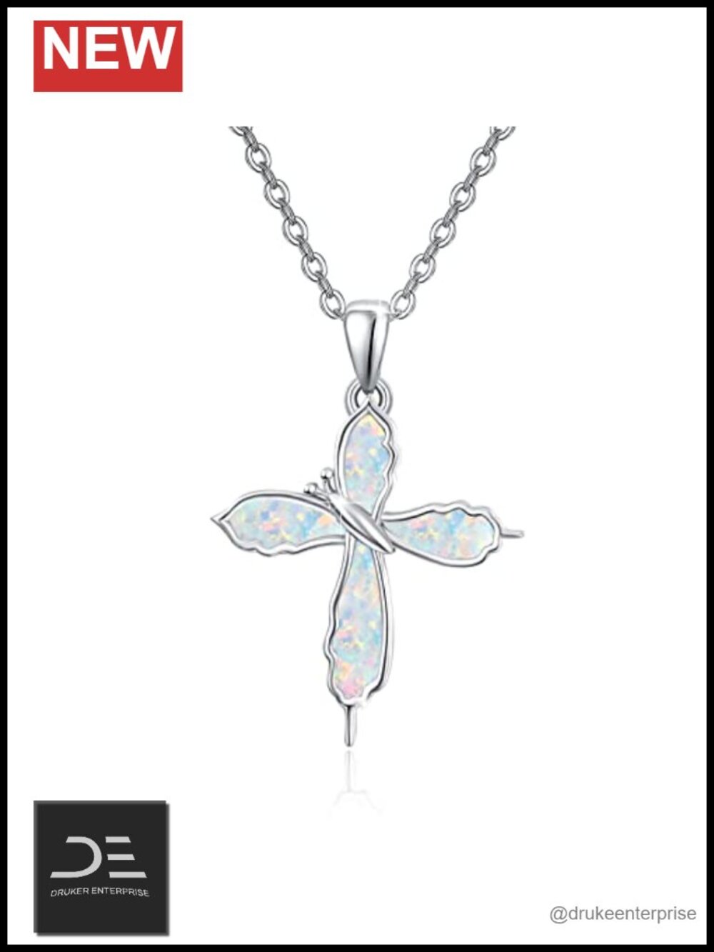 Sterling Silver Opal Butterfly Necklace